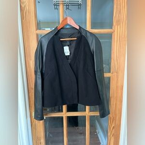 Danier Black Wool Blend Jacket with Leather Sleeves